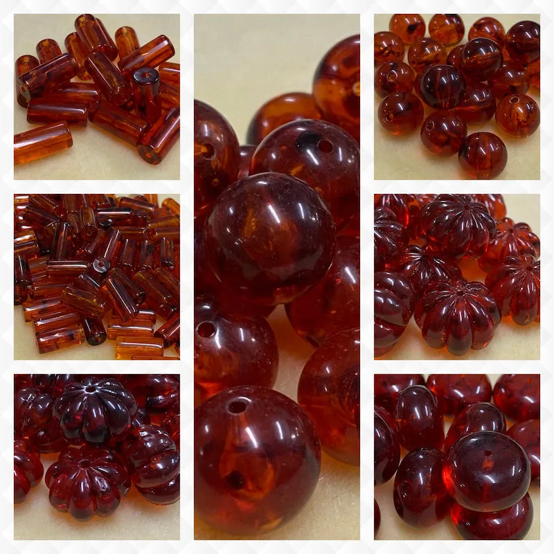10x16mm Rondelle Beads (10) - Cherry - Amber Look Vintage Beads