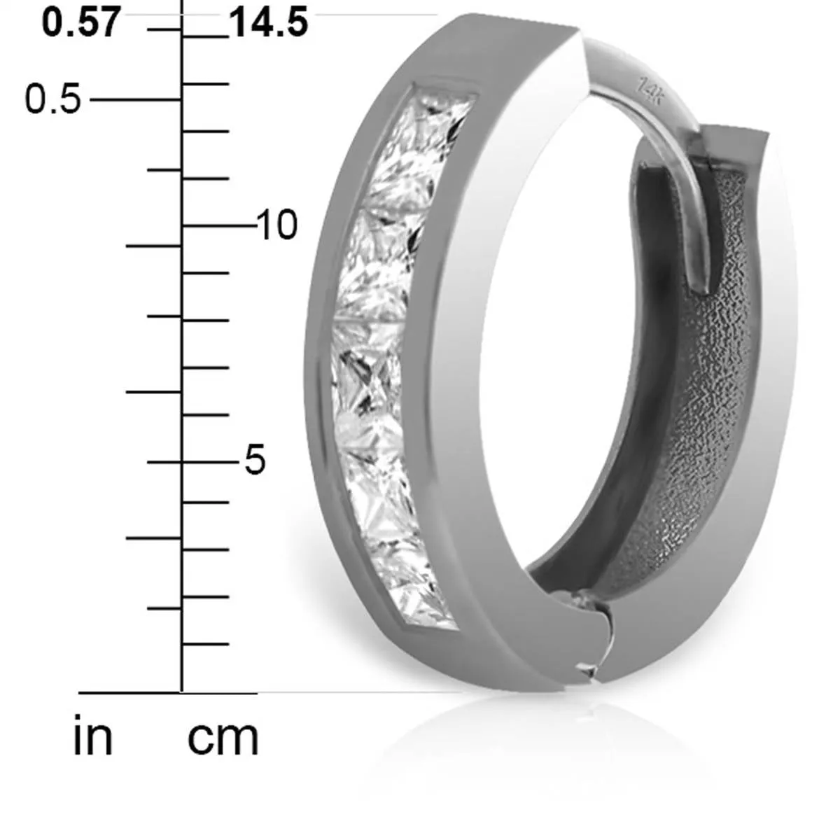 1.2 Carat 14K Solid White Gold Hoop Huggie Earrings White Topaz