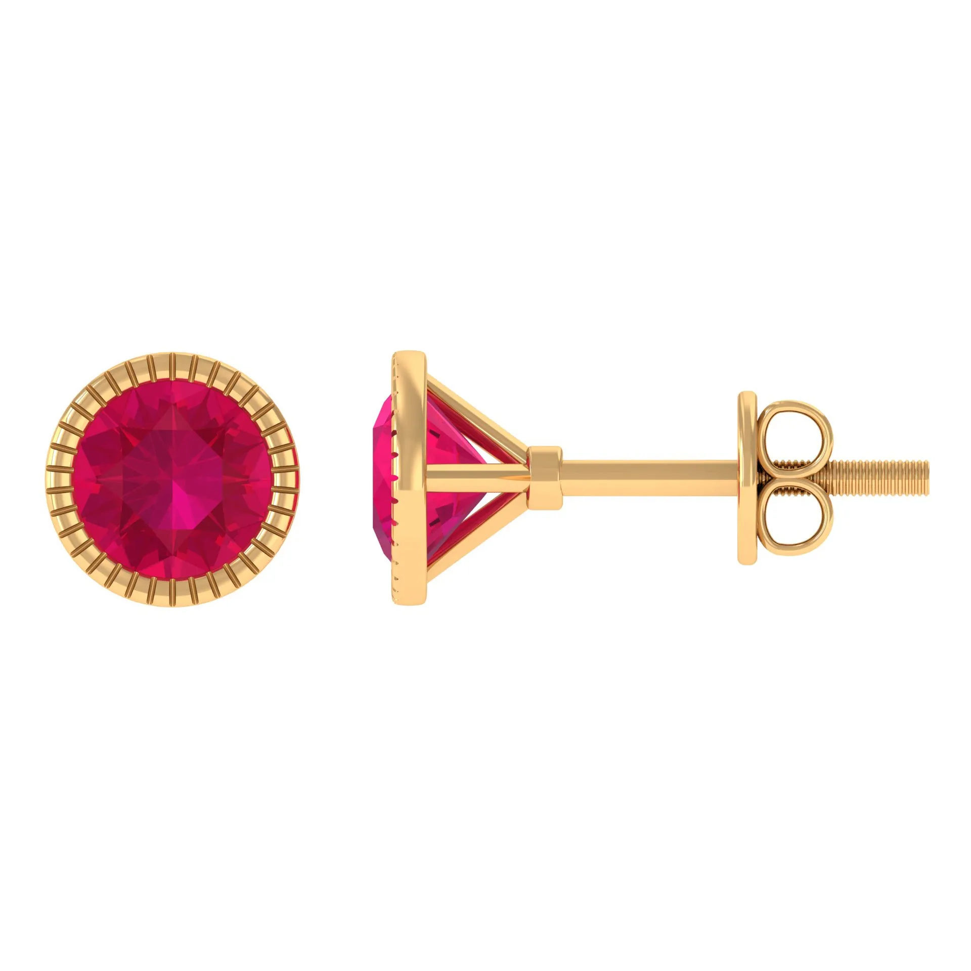 1.25 CT Round Cut Created Ruby Solitaire Stud Earring in Gold