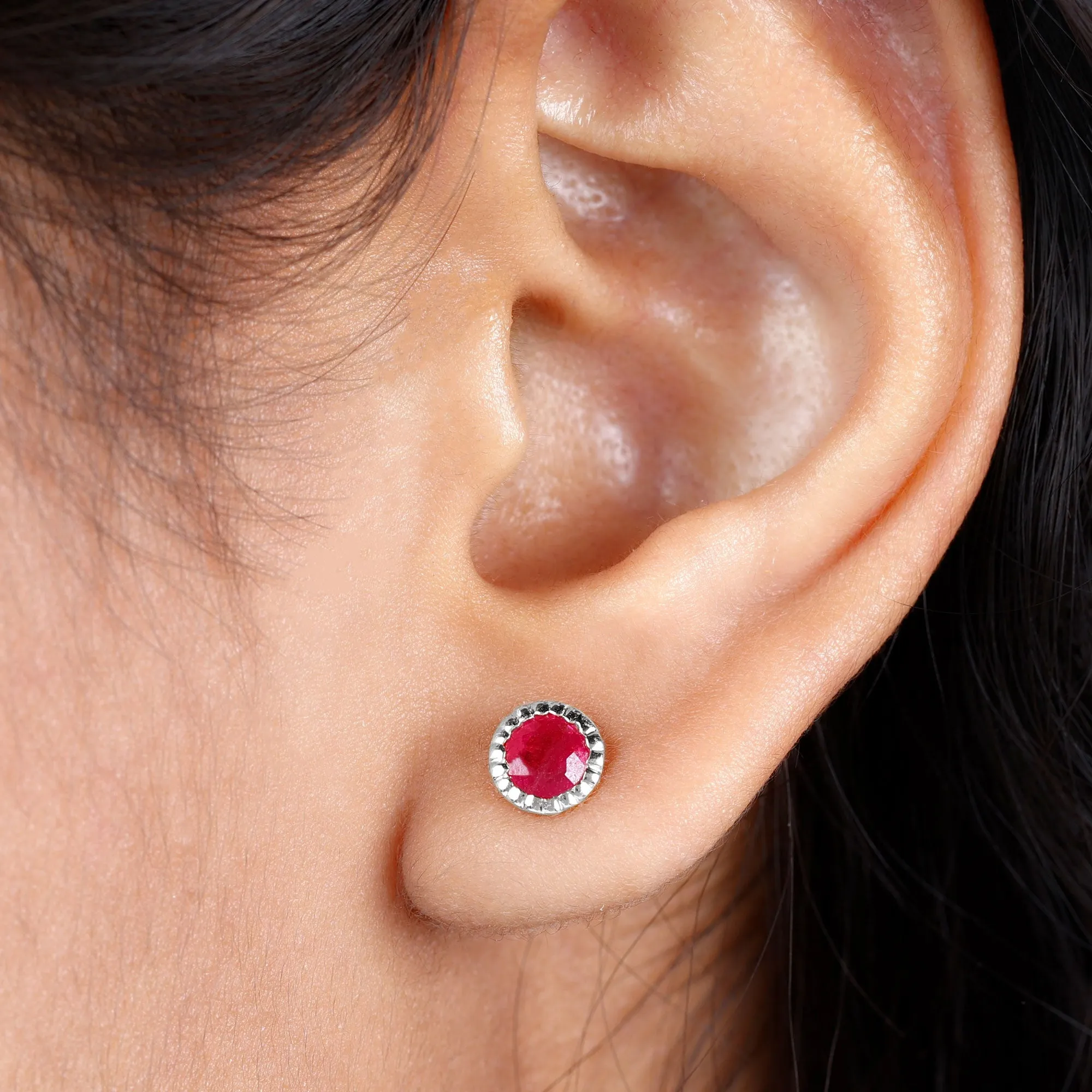 1.25 CT Round Cut Created Ruby Solitaire Stud Earring in Gold