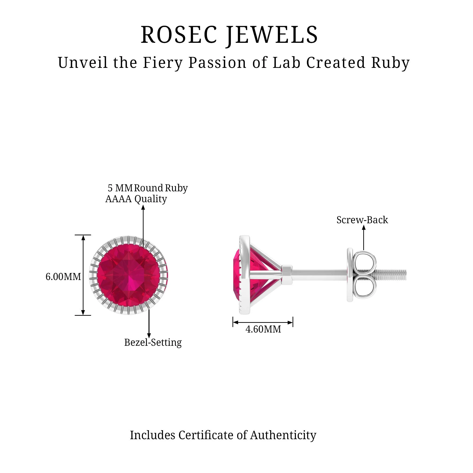 1.25 CT Round Cut Created Ruby Solitaire Stud Earring in Gold