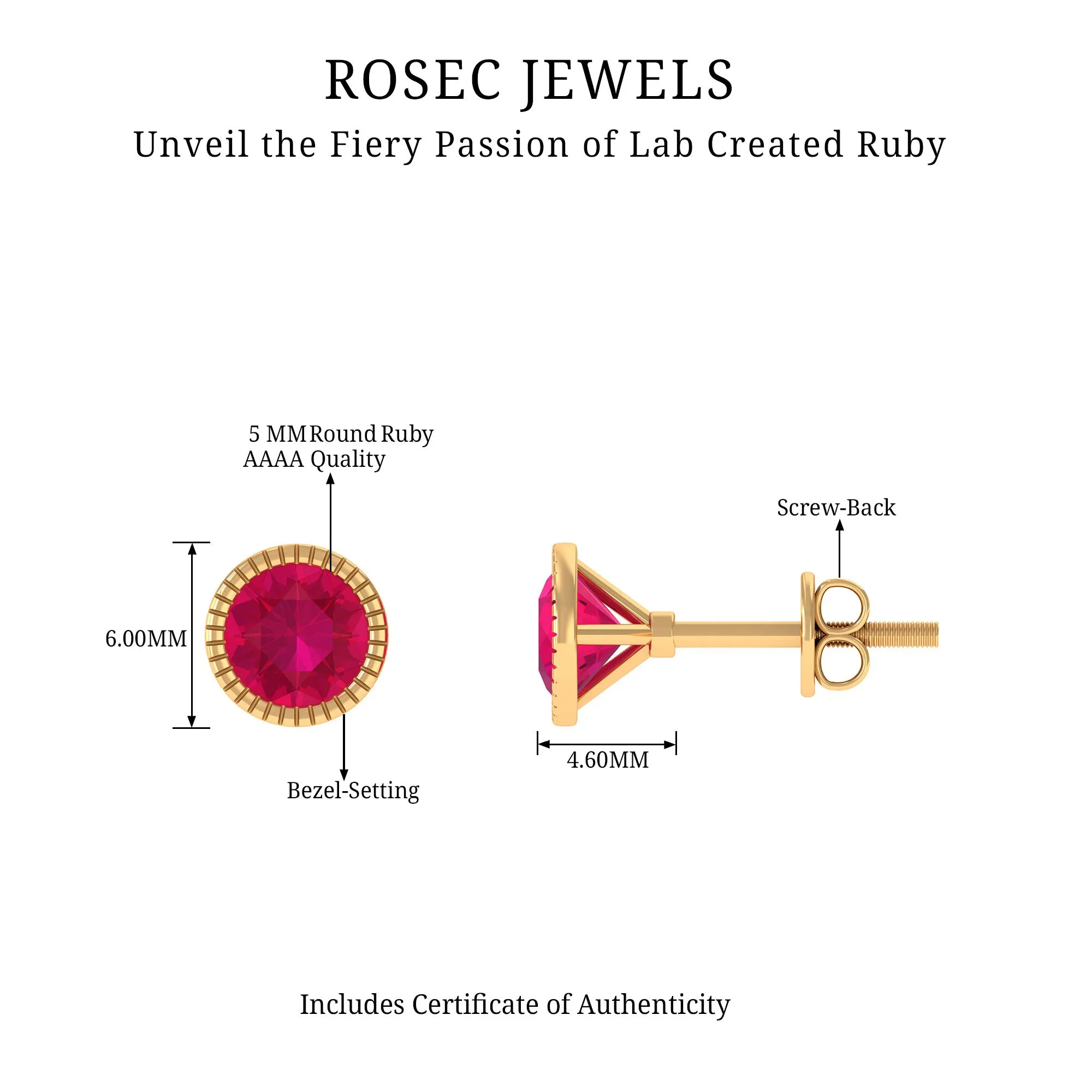 1.25 CT Round Cut Created Ruby Solitaire Stud Earring in Gold