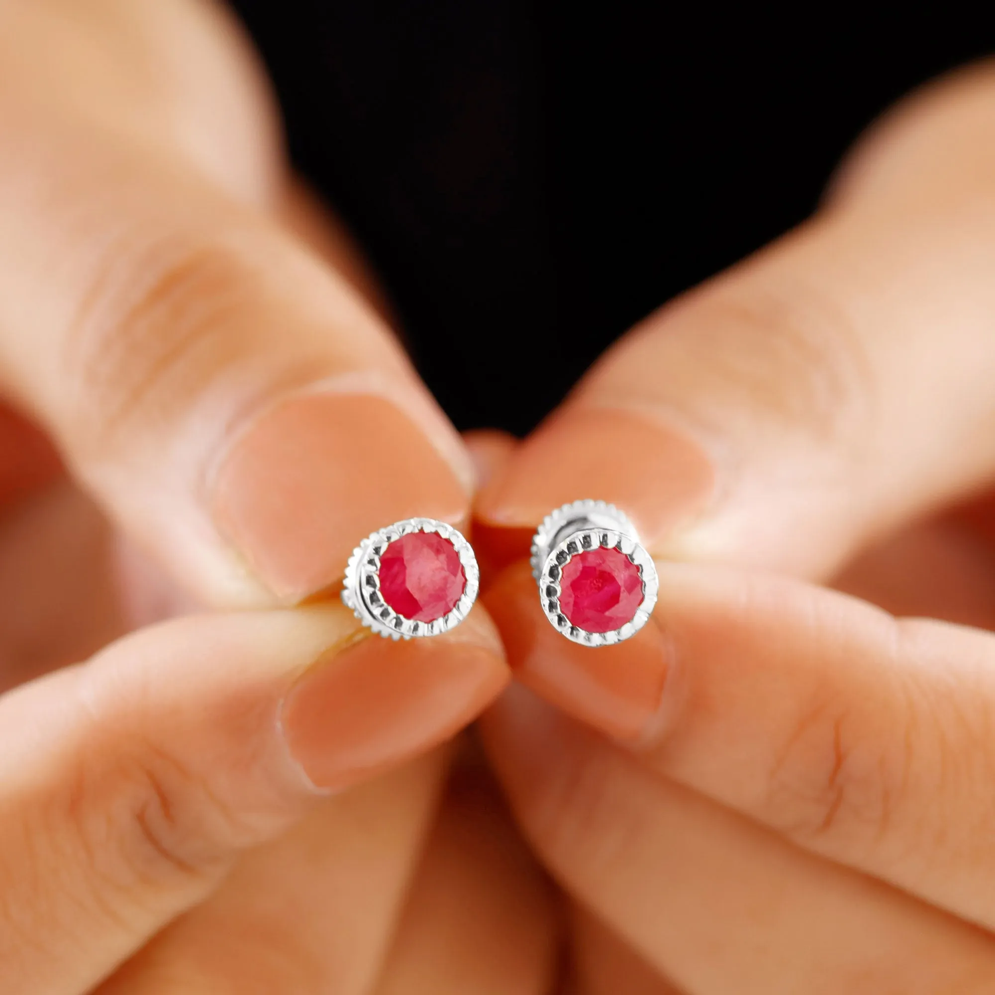 1.25 CT Round Cut Created Ruby Solitaire Stud Earring in Gold