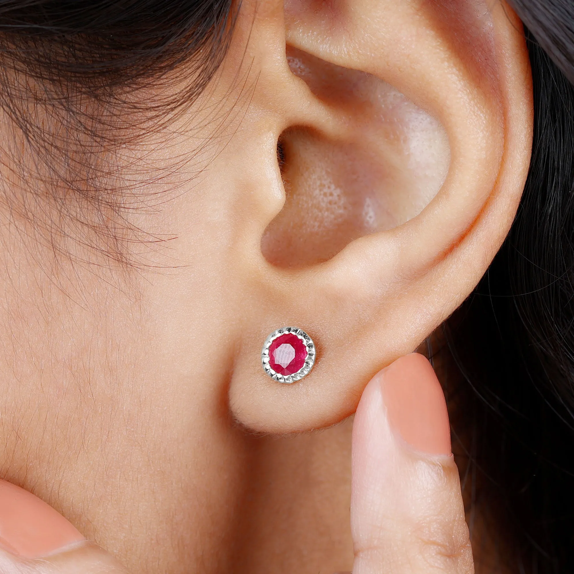 1.25 CT Round Cut Created Ruby Solitaire Stud Earring in Gold
