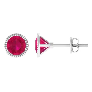 1.25 CT Round Cut Created Ruby Solitaire Stud Earring in Gold