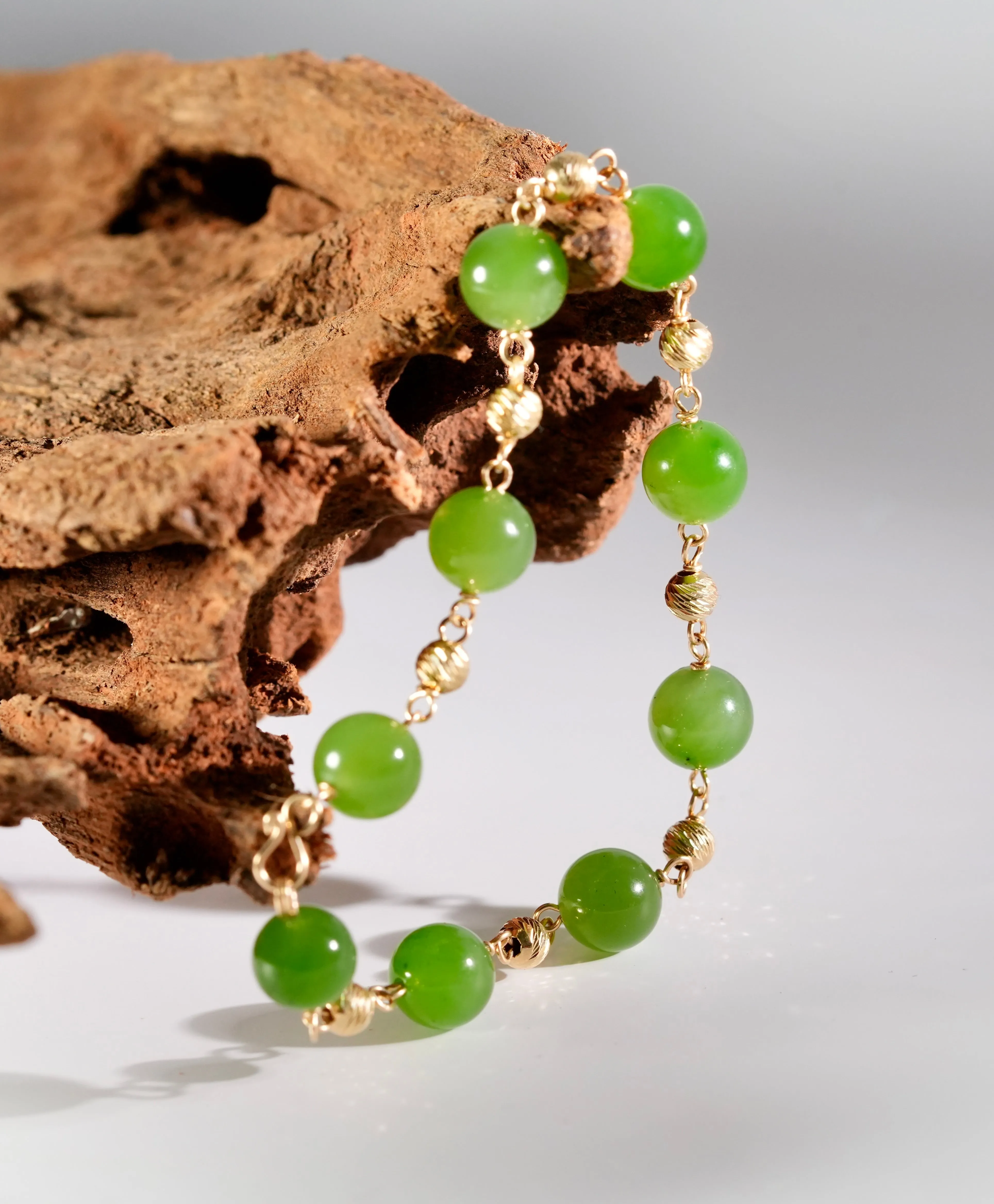 14k 8mm Polar Jade Starry Bracelet #2592