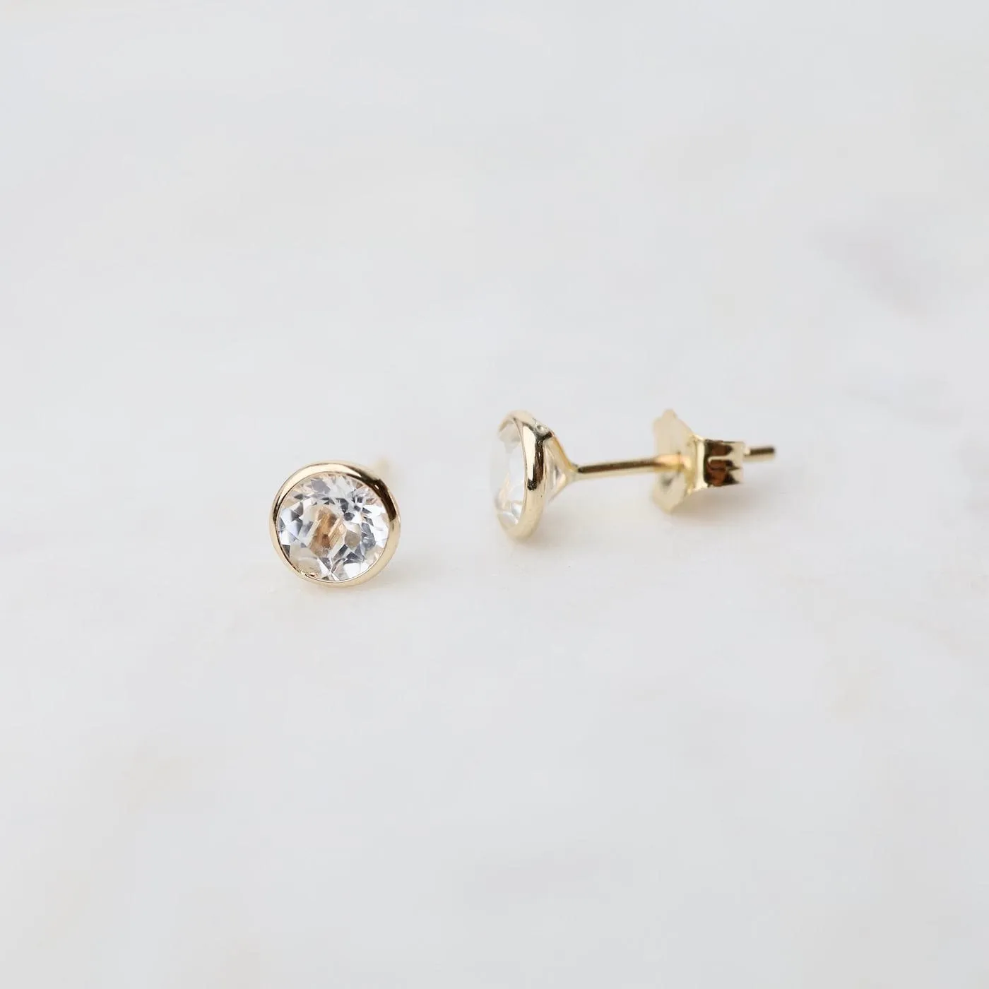 14k White Topaz Bezel Studs