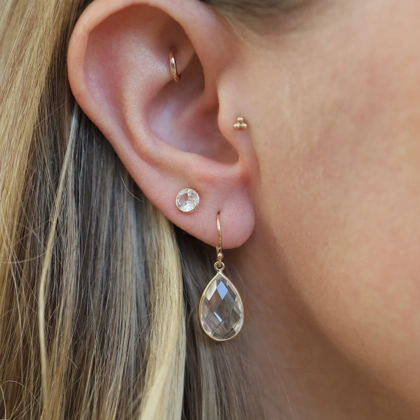 14k White Topaz Bezel Studs