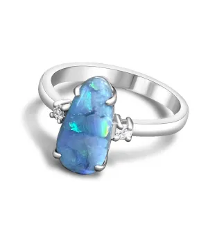 14kt White Gold Black Opal and diamond ring