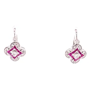 14KW Hanging Ruby & Diamond Pattern Fashion Earrings