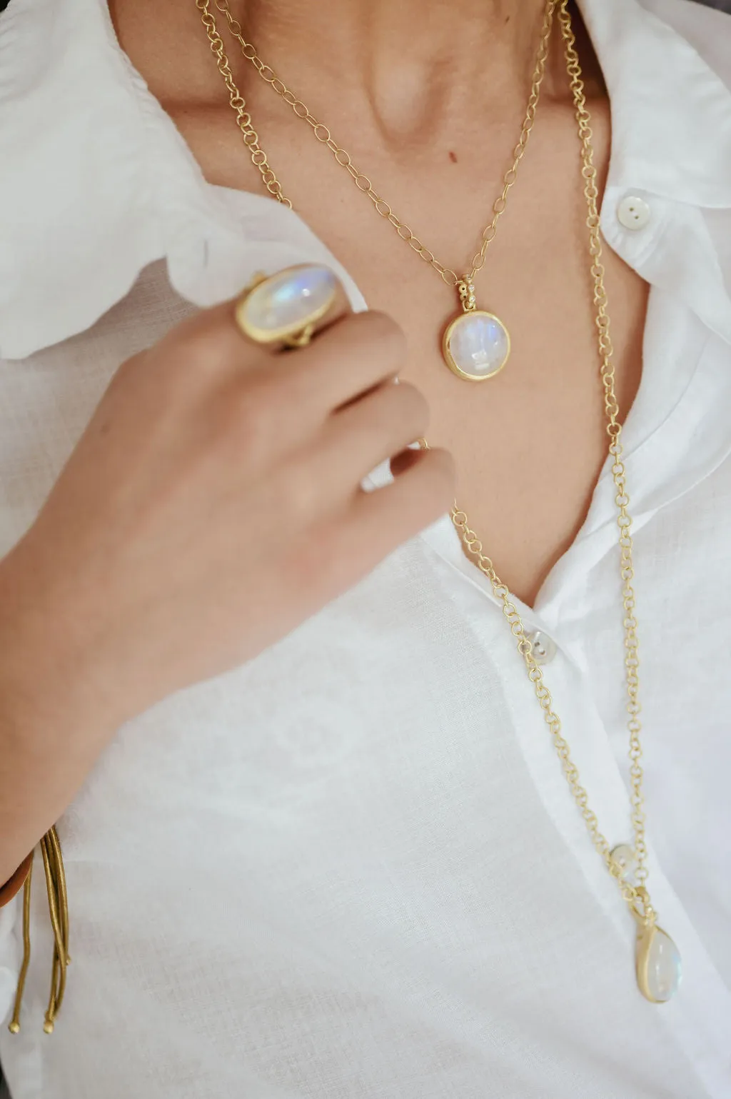 18 Karat Gold Teardrop Moonstone Pendant with Triple Diamond Granulation Beads