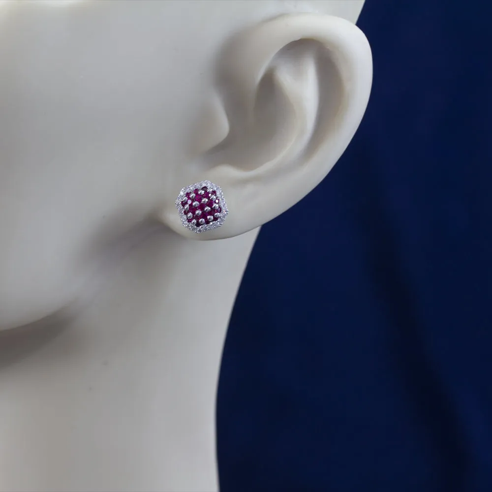 18ct White Gold Ruby and Diamond Cluster Stud Earrings