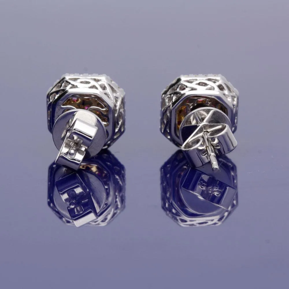 18ct White Gold Ruby and Diamond Cluster Stud Earrings