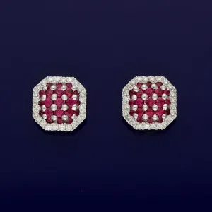 18ct White Gold Ruby and Diamond Cluster Stud Earrings