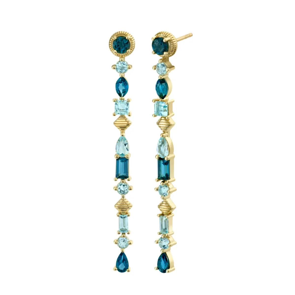 18K Gold Multi-Shape Blue Topaz Earrings