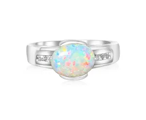 18kt White Gold Light Opal Fire and Diamond ring