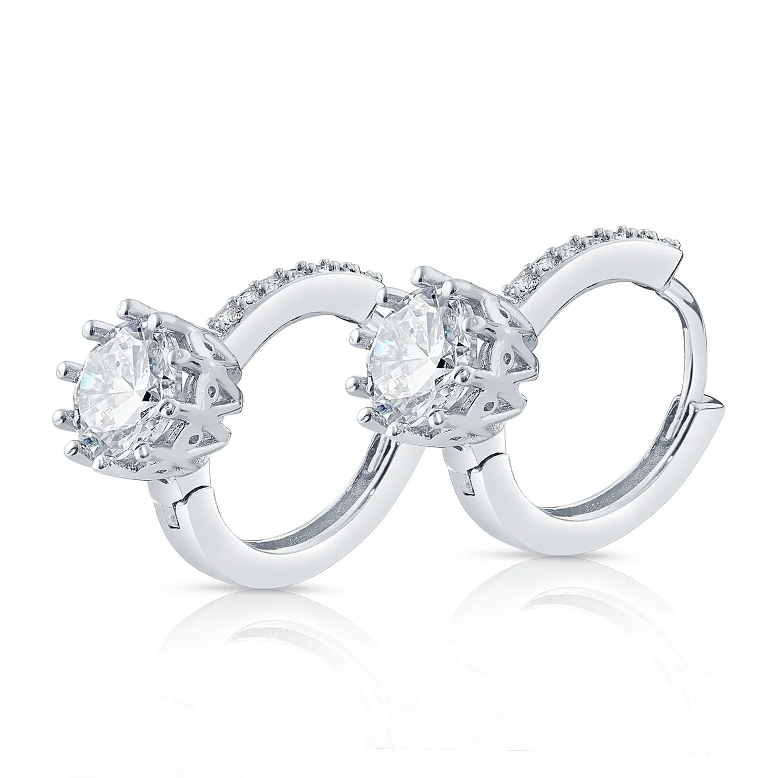 2 Carat CZ White Topaz Round Hoop Earrings White sterling Silver