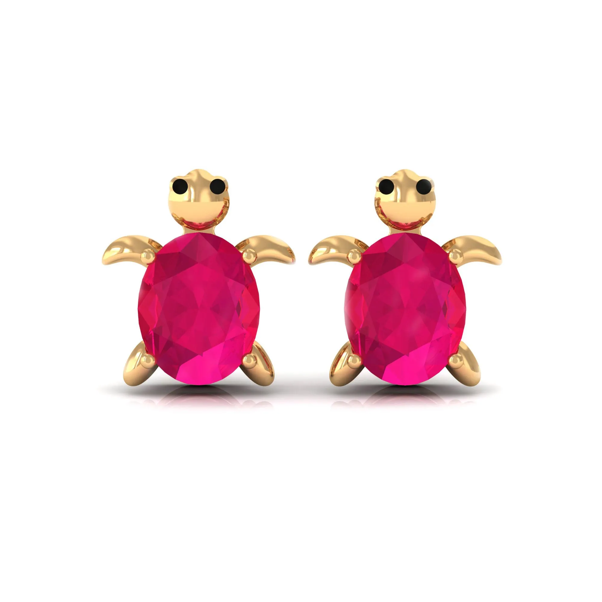 3/4 CT Turtle Stud Earrings with Oval Cut Ruby
