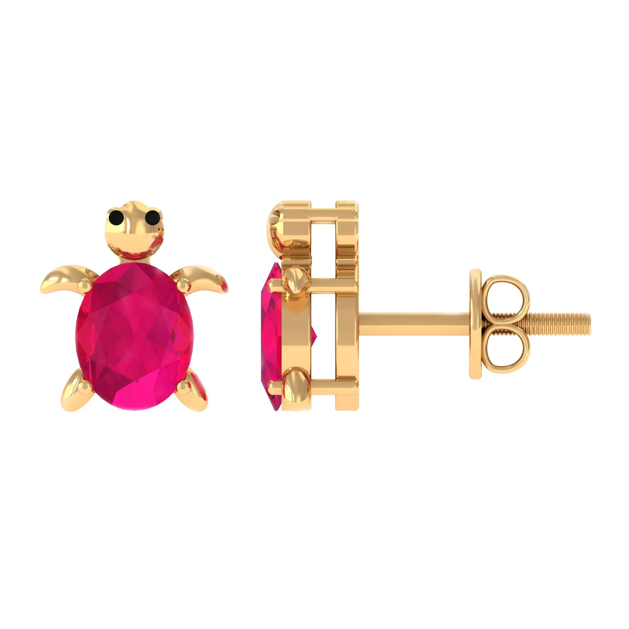 3/4 CT Turtle Stud Earrings with Oval Cut Ruby
