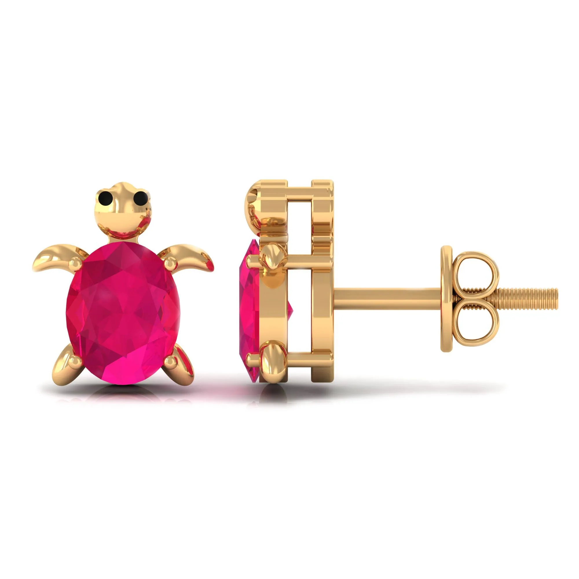 3/4 CT Turtle Stud Earrings with Oval Cut Ruby