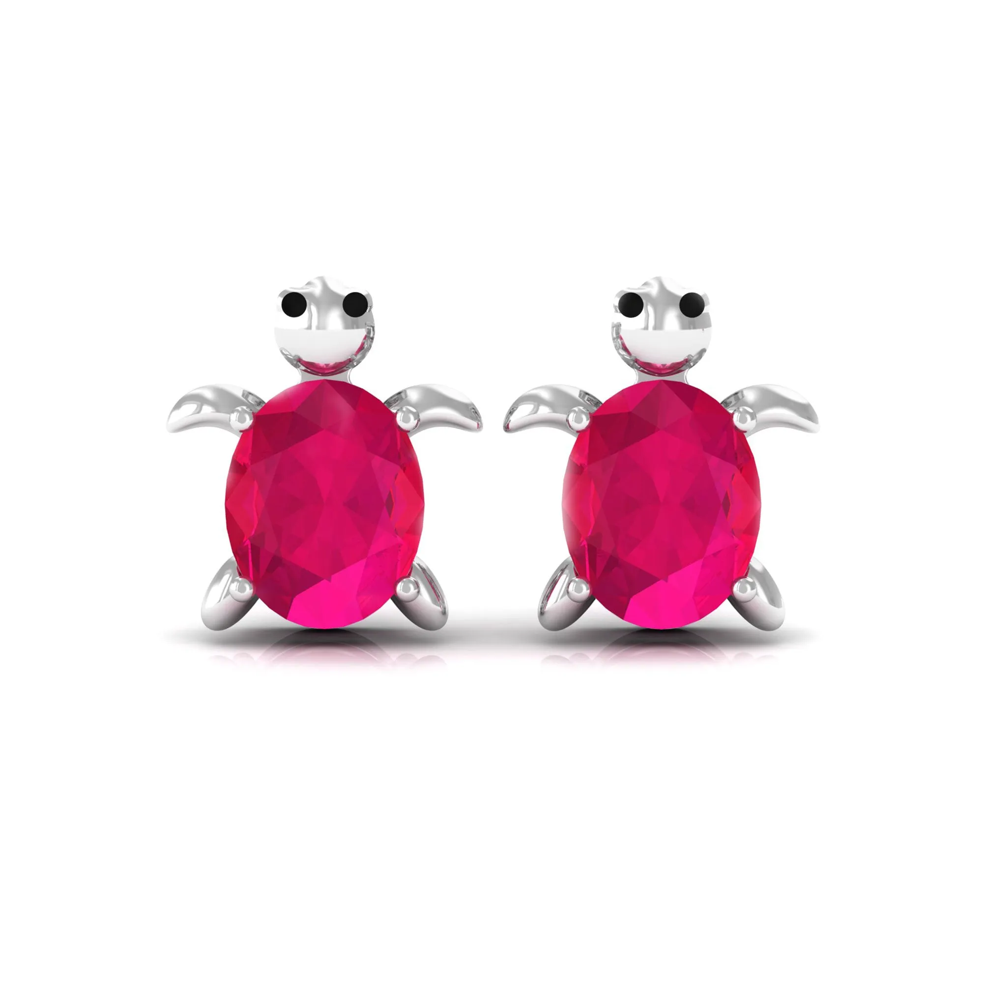 3/4 CT Turtle Stud Earrings with Oval Cut Ruby