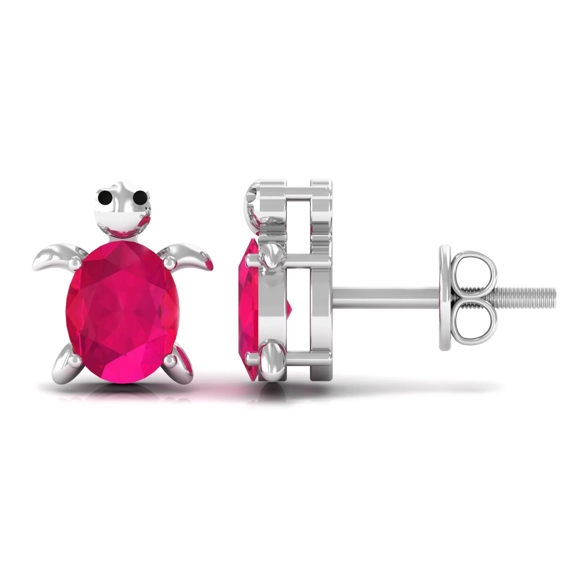 3/4 CT Turtle Stud Earrings with Oval Cut Ruby