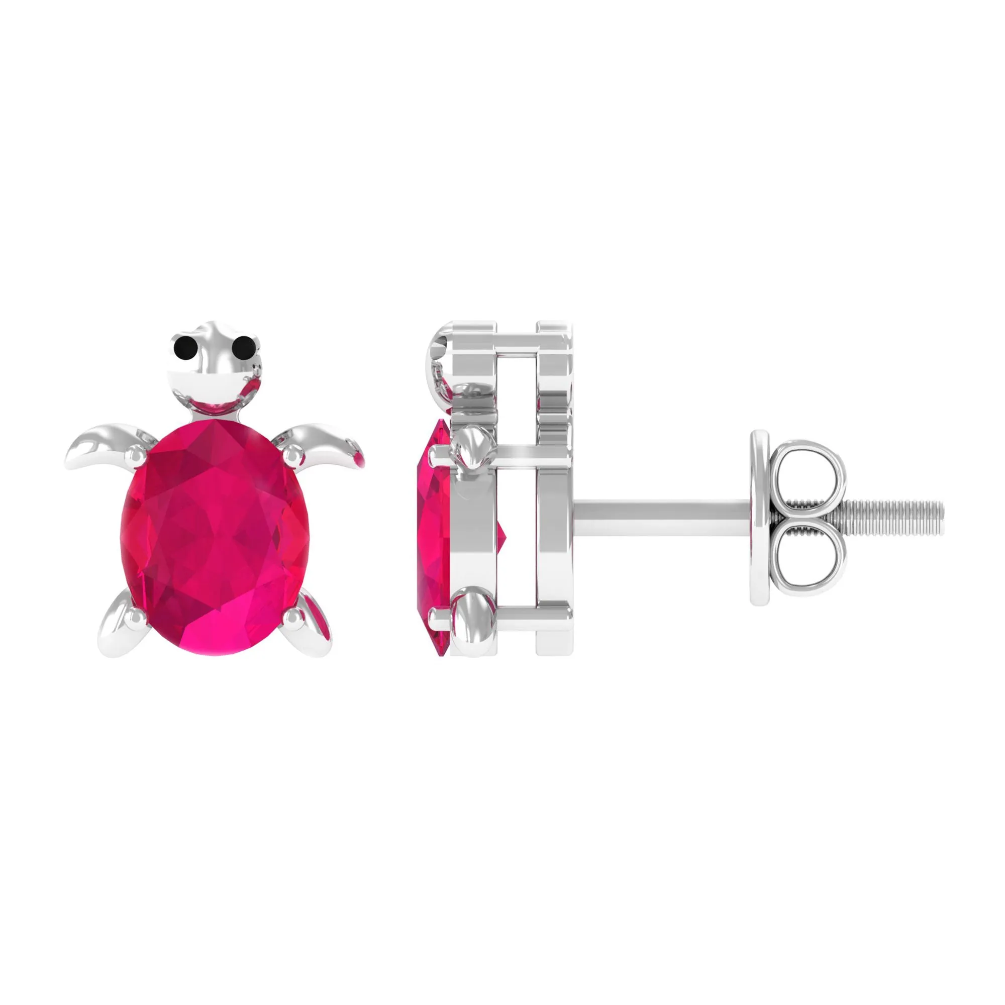 3/4 CT Turtle Stud Earrings with Oval Cut Ruby