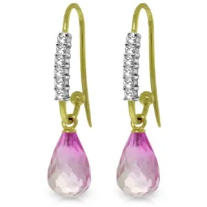 4.68 Carat 14K Solid Yellow Gold Impressions Pink Topaz Diamond Earrings