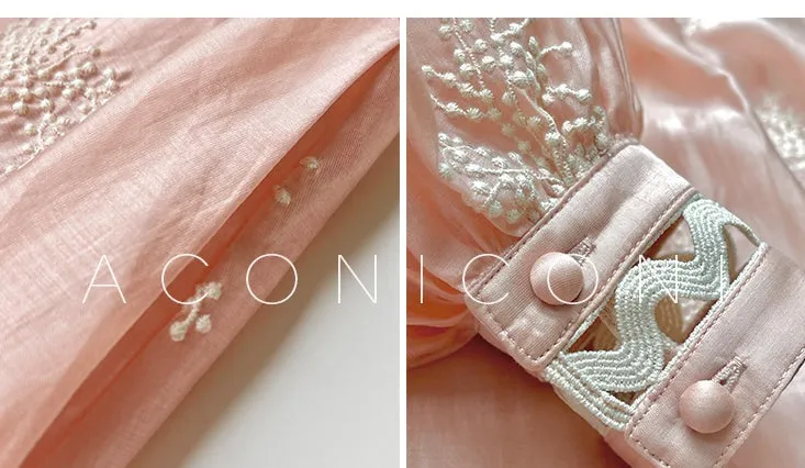 Aconiconi Light French Loose Slouchy Lace Balloon Sleeve Dress - Sunset