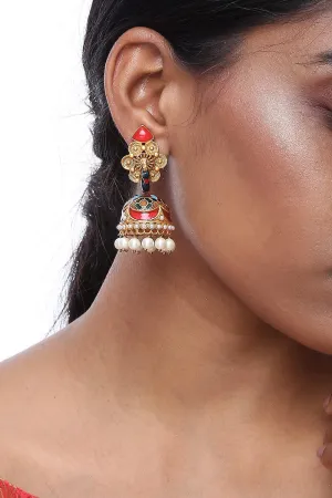 Alloy Jhumka Dangling Earrings in Red
