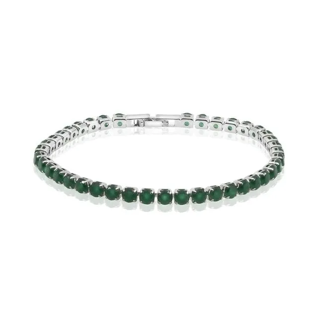 Amazing Luxurious 925 Rhodium Filled High Polish Finsh over Sterling Silver Classic Jade Tennis Bracelet