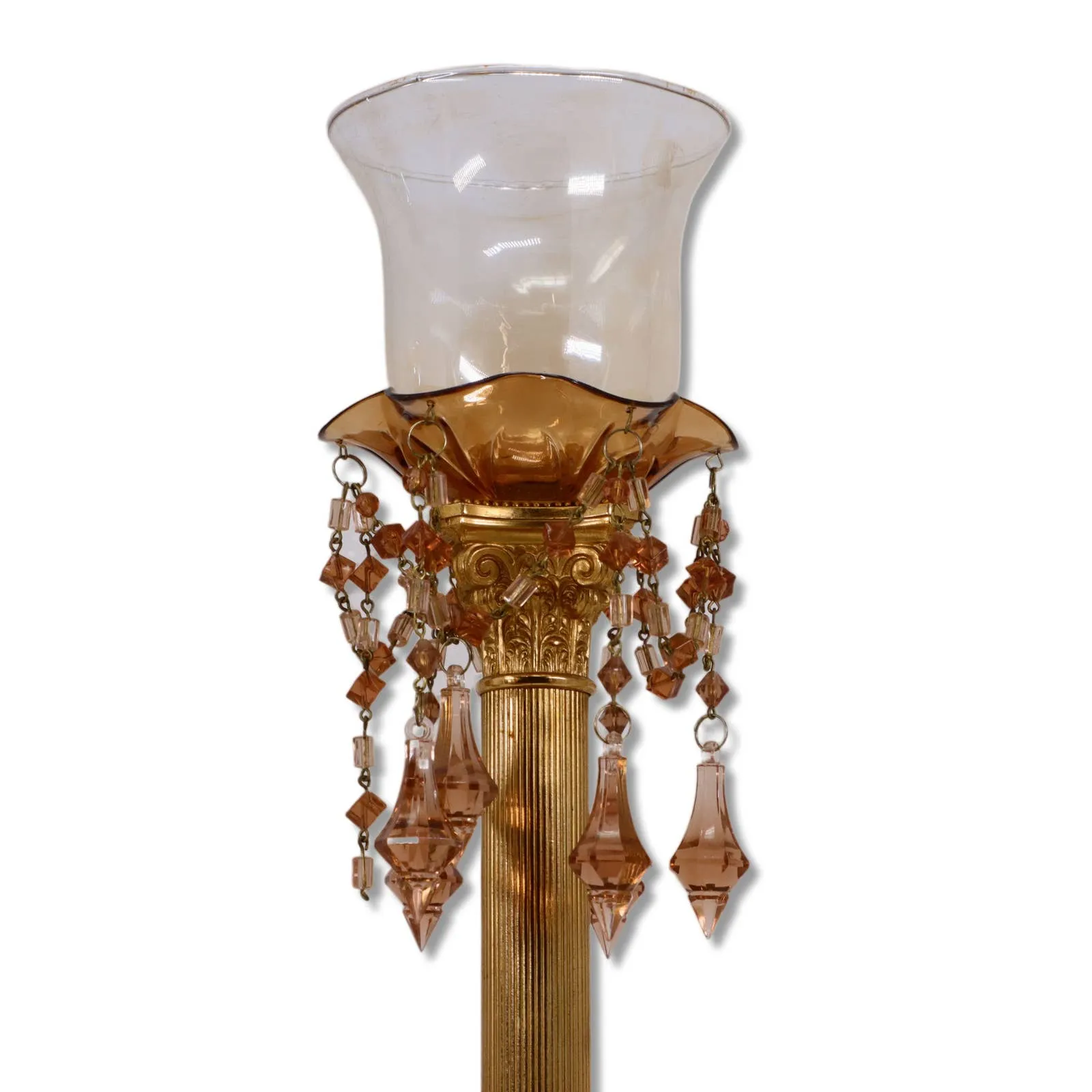 Amber Beaded Golden Column Taper Candle Holders Tulip Hurricane Sconces 14"