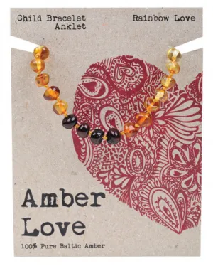 Amber Love Childrens Bracelet/Anklet 100% Baltic Amber Rainbow 14cm