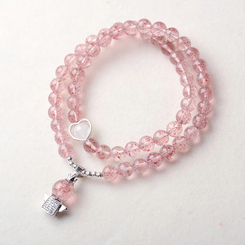 Angel Strawberry Quartz Moonstone Bead Double Strand Bracelets Handmade Jewelry Women