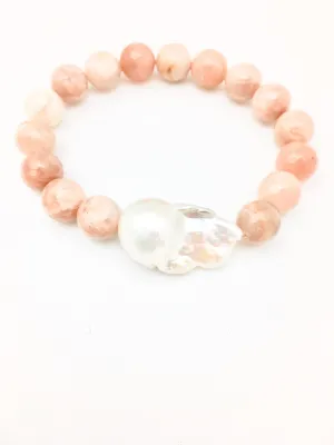 Annie baroque - pink moonstone/white baroque pearl