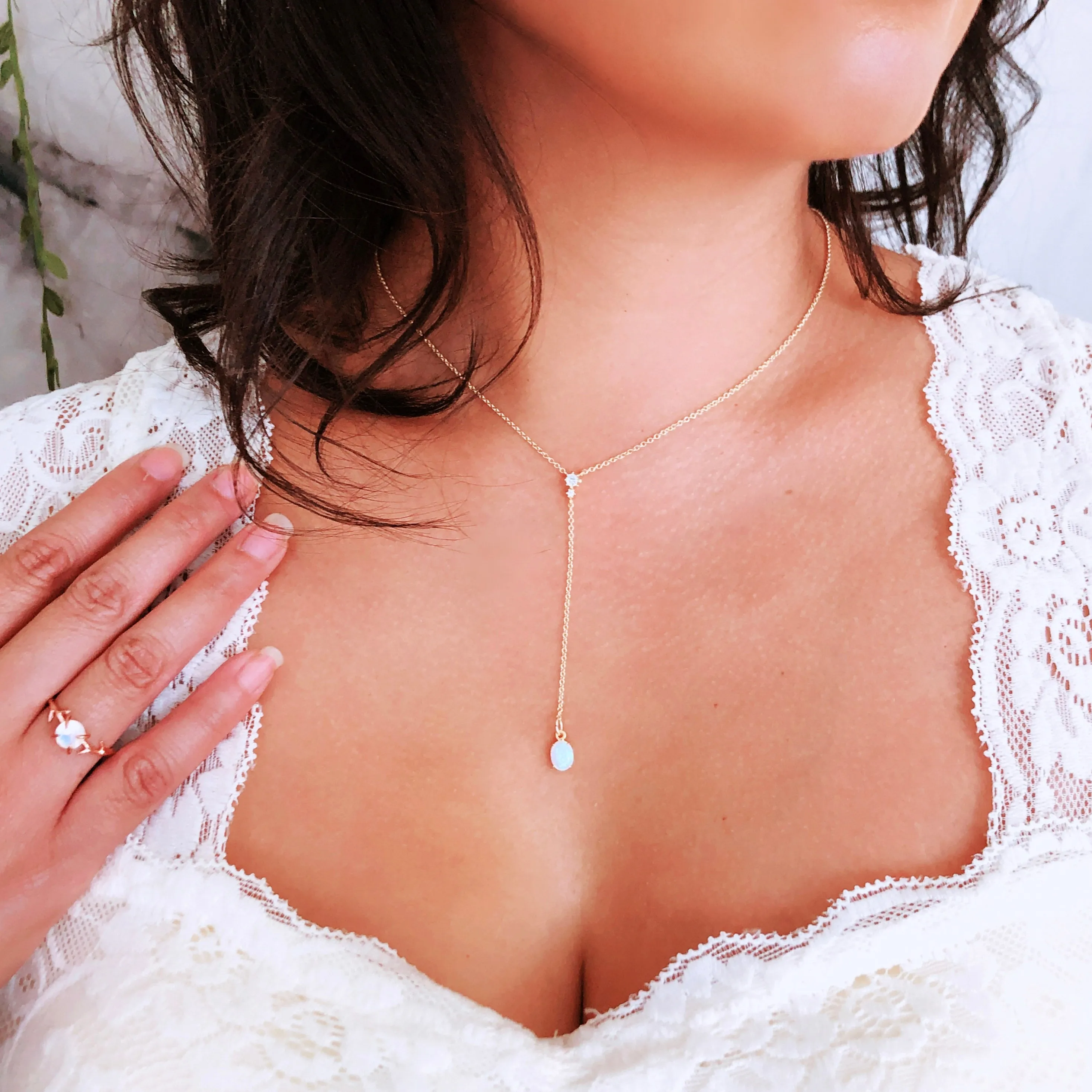Aolani Lariat • CZ   Opal Necklace