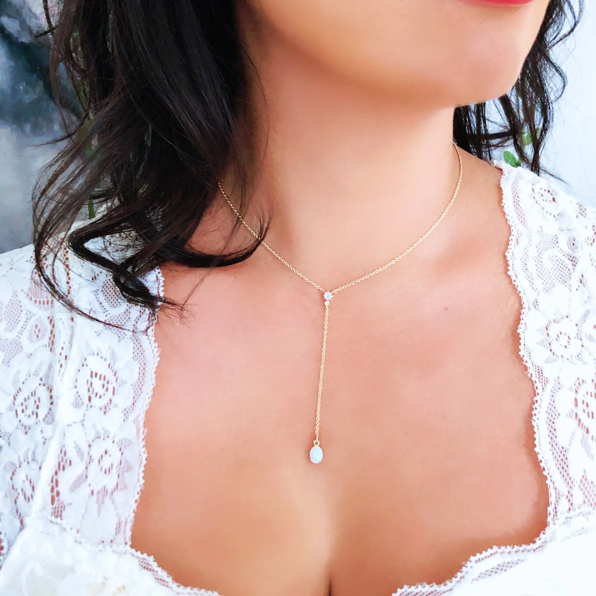 Aolani Lariat • CZ   Opal Necklace