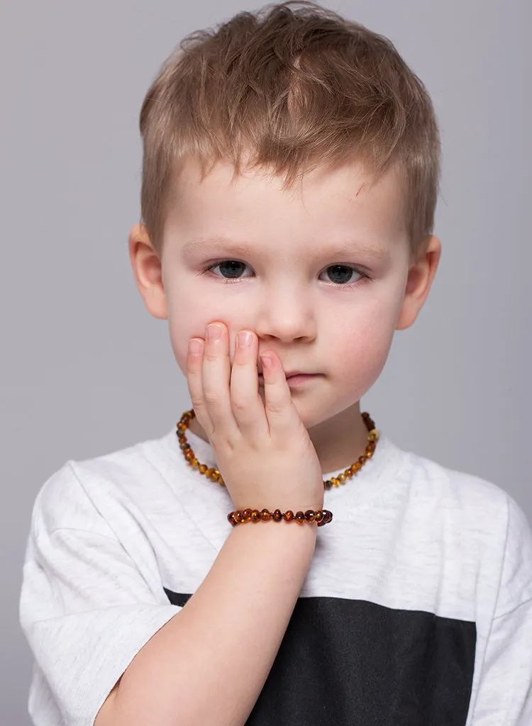 AUTHENTIC BALTIC AMBER NECKLACE AND/OR BRACELET FOR CHILDREN - POLISHED COGNAC COLOR