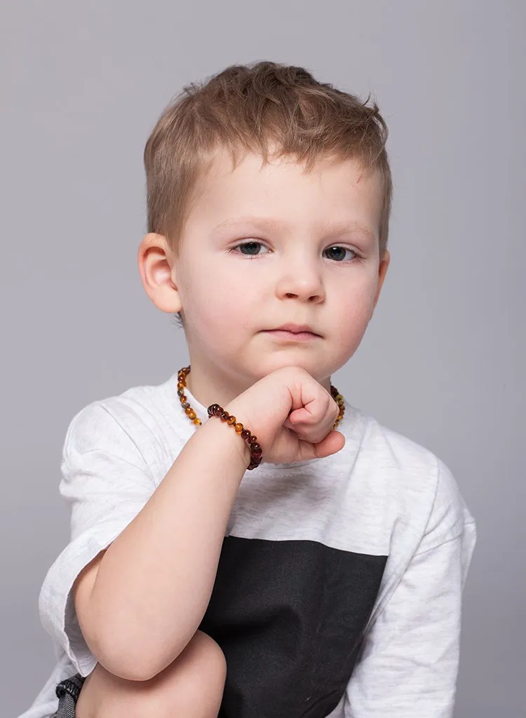 AUTHENTIC BALTIC AMBER NECKLACE AND/OR BRACELET FOR CHILDREN - POLISHED COGNAC COLOR