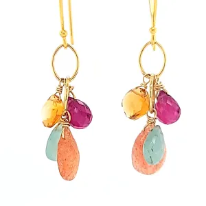 AVF Sunstone, Ruby, Grandidierite, Citrine Cluster Earrings (SI3737)
