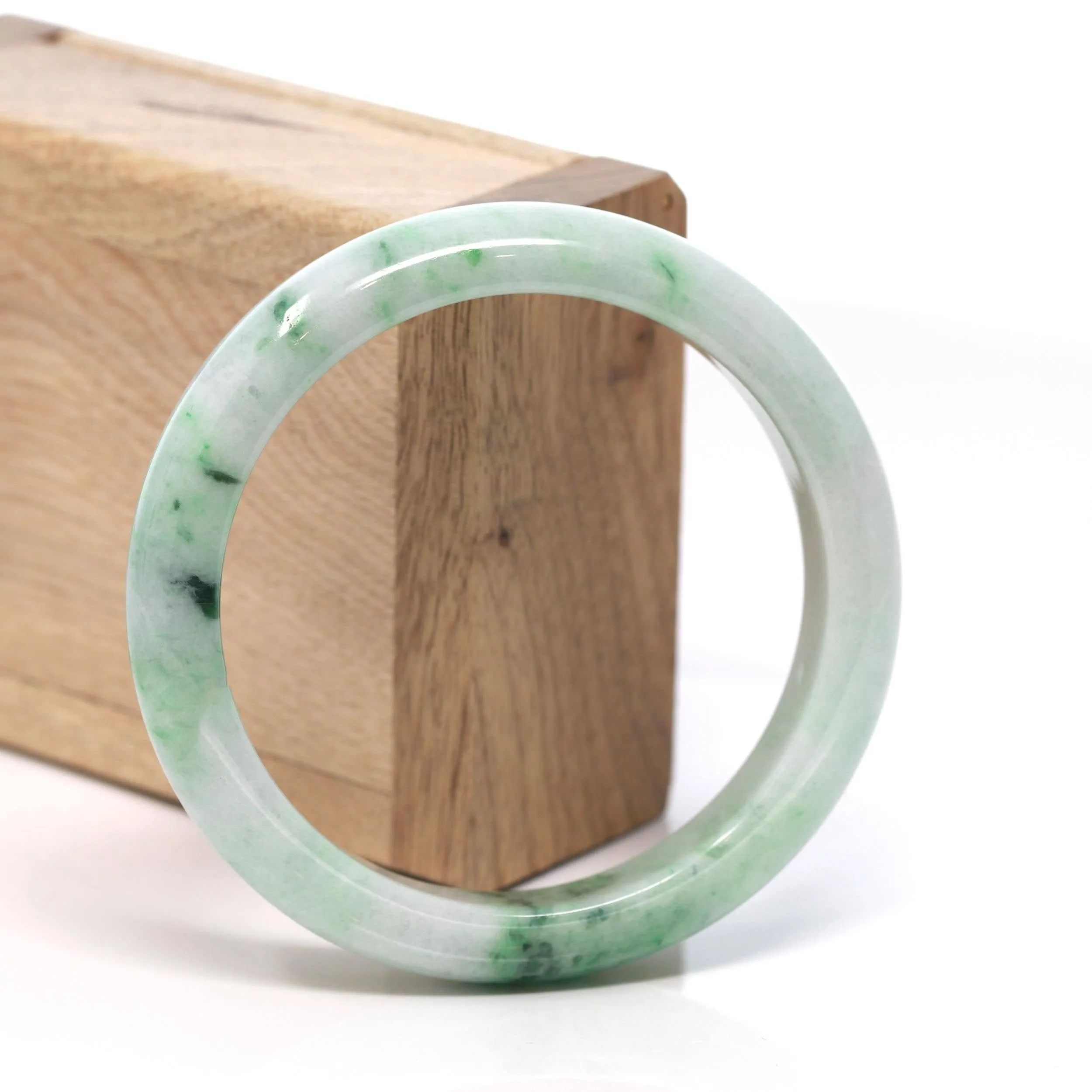 Baikalla™ "Classic Bangle" Genuine Burmese Green Jadeite Jade Bangle Bracelet (58.4 mm) #168