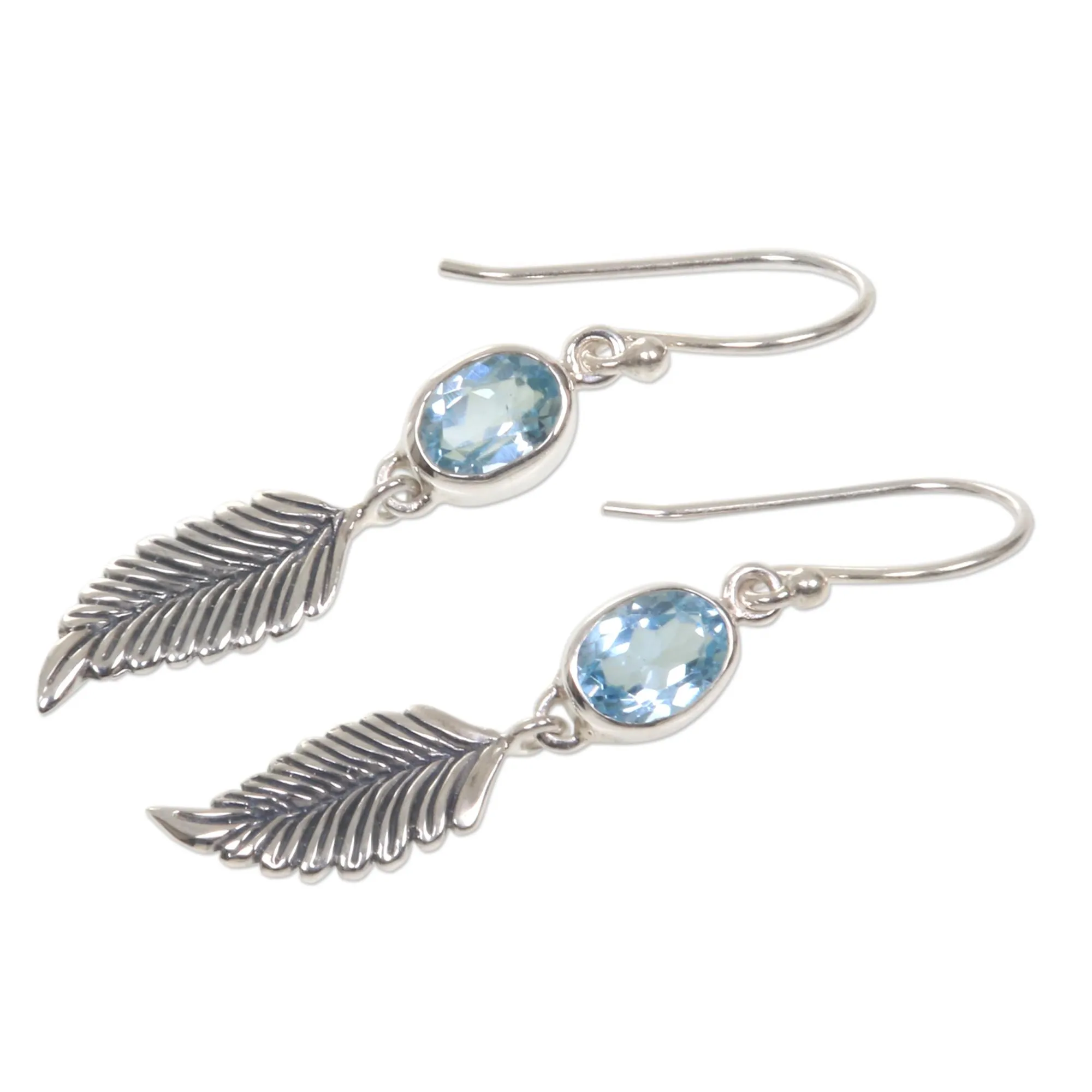 Balinese Silver Dangle Earrings with Blue Topaz - Passionate Hope | NOVICA