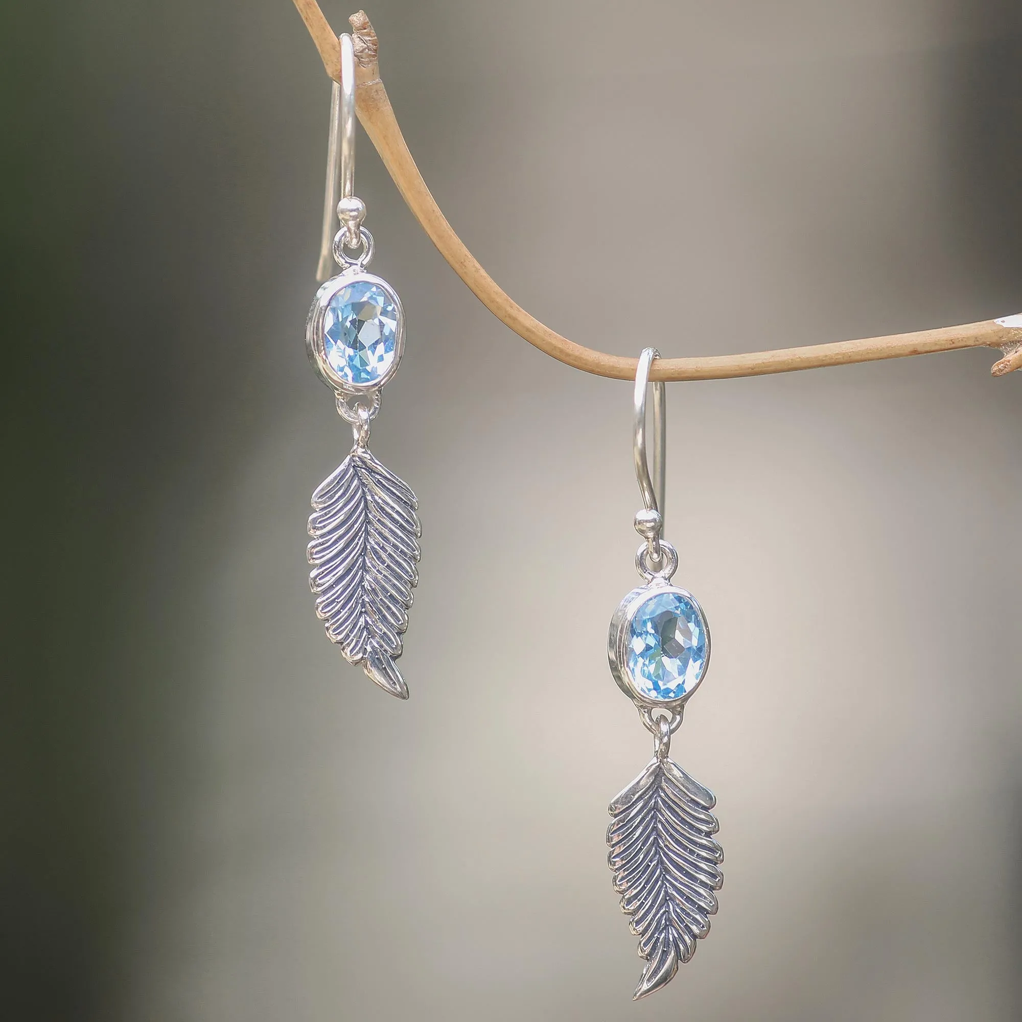Balinese Silver Dangle Earrings with Blue Topaz - Passionate Hope | NOVICA