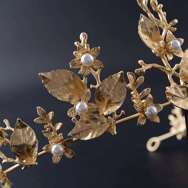 Baroque Vintage Gold Leaf Branch Bridal Tiaras Crown Headpieces Shiny