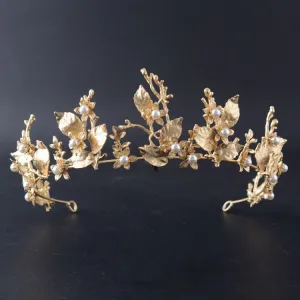 Baroque Vintage Gold Leaf Branch Bridal Tiaras Crown Headpieces Shiny