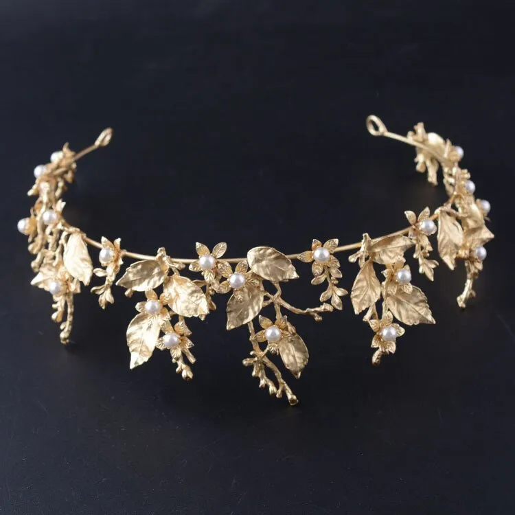 Baroque Vintage Gold Leaf Branch Bridal Tiaras Crown Headpieces Shiny