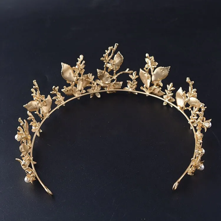 Baroque Vintage Gold Leaf Branch Bridal Tiaras Crown Headpieces Shiny