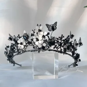 Black Butterfly Tiara Crown Detailed Princess Queen Goth bridal Halloween cosplay diadem
