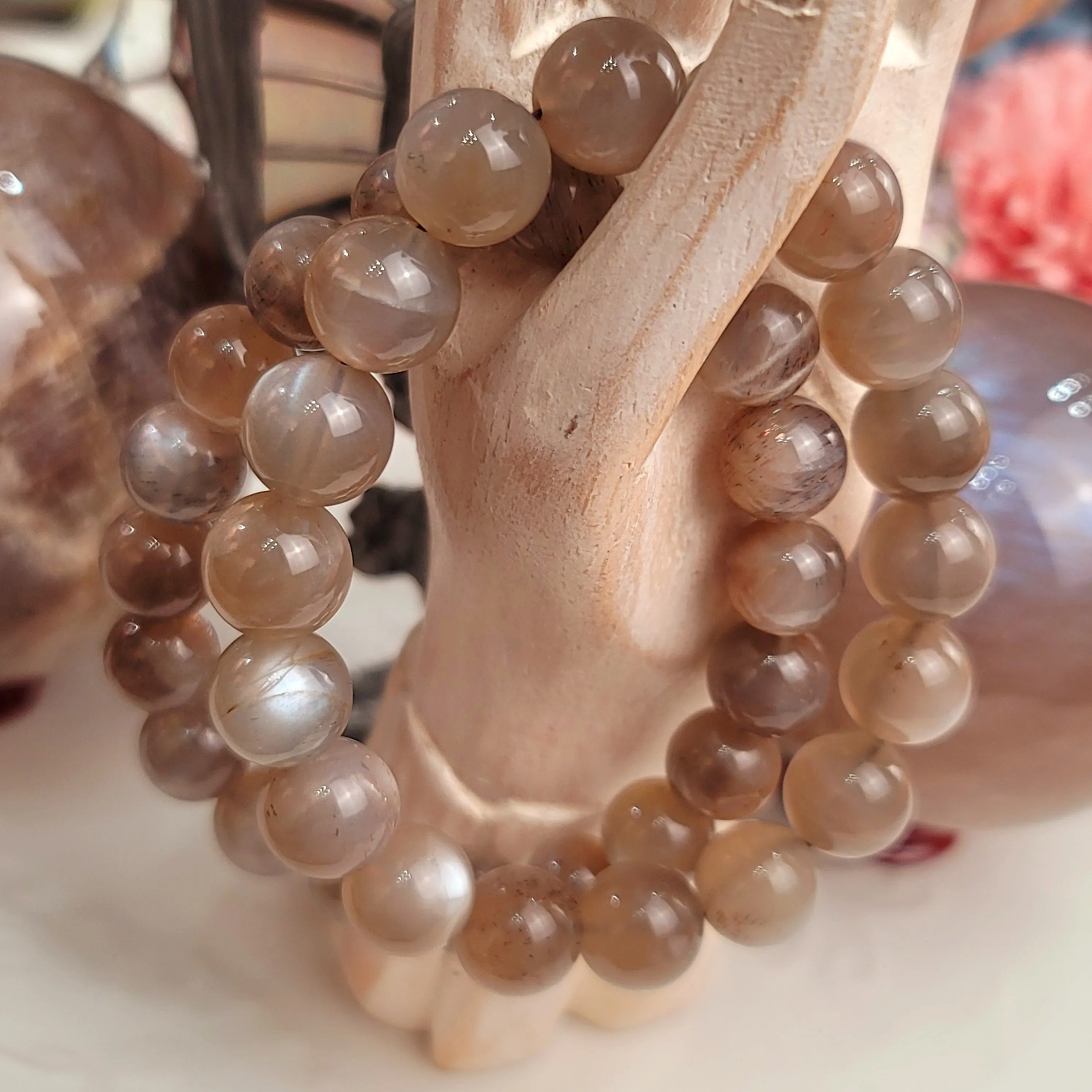 Black Moonstone with Hematite and Rainbow Lattice Sunstone Bracelet (AAA Grade) for Creation, Divine Feminine, & Manifestation