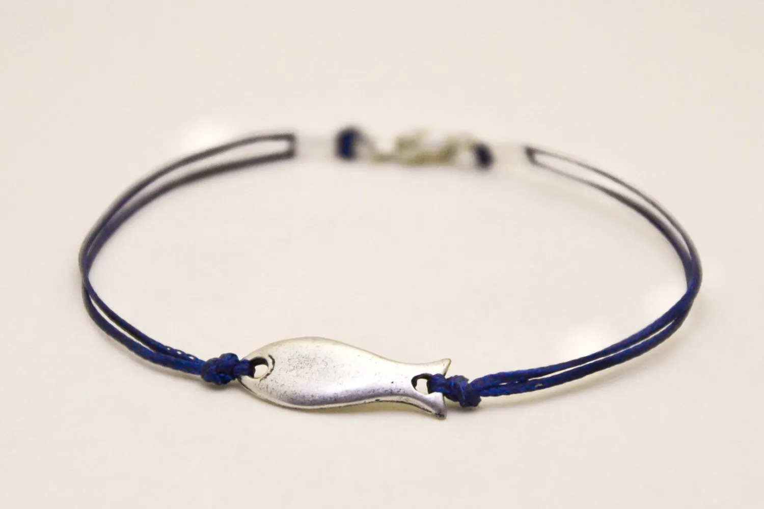 Blue bracelet for men with a silver plated Fish charm, fathers day gift for him